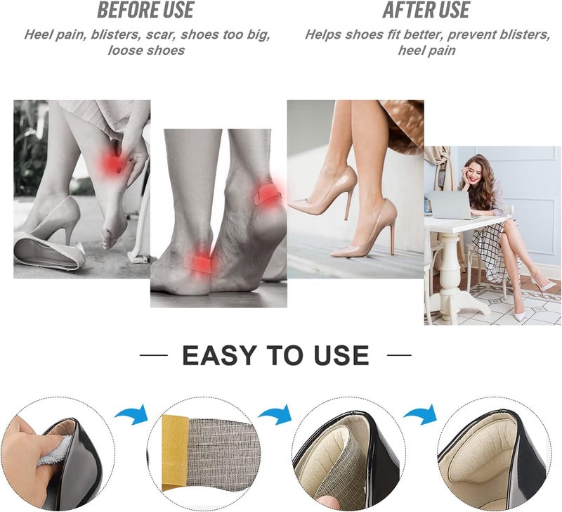 Riootlnm Heel Pads for Shoe That are Too Big, Inserts for Women, Heel Grips for Womens Mens, Protectors Cushion Liners for Blisters Loose Shoes, Comfort Fillers (6PairsBeigeBlack) - Image 5